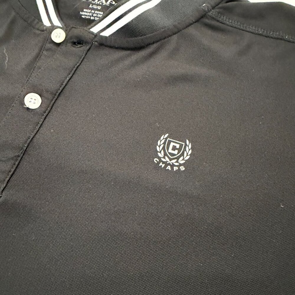 Chaps Polo Shirt Mens Large Black Short Sleeve Logo Classic Casual Golf Shirt - Picture 6 of 7